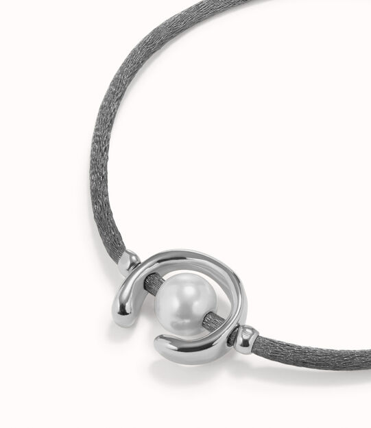 Bracciale in filo nerastro con perla shell assortimento placcato argento Sterling.